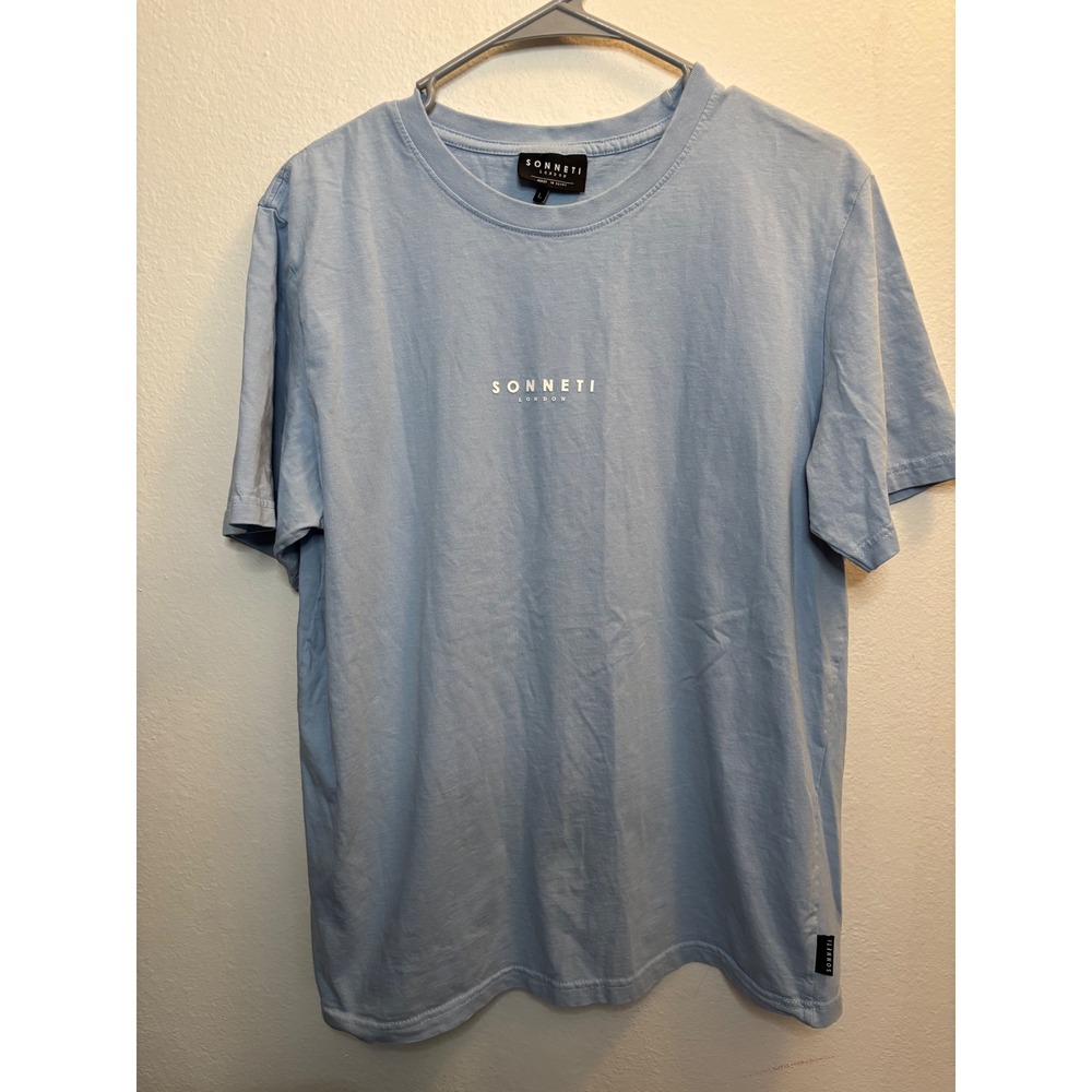 Sonneti London Mens Light Blue Logo Graphic Crewneck Short Sleeve T-Shirt Large